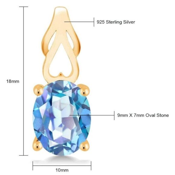 18K Yellow Gold 925 with 3.60 Cttw Millennium Blue Mystic Quartz Oval Earrings - Picture 4 of 4